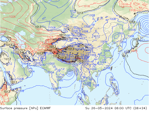 pressão do solo ECMWF Dom 26.05.2024 06 UTC