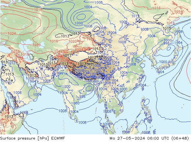 Atmosférický tlak ECMWF Po 27.05.2024 06 UTC