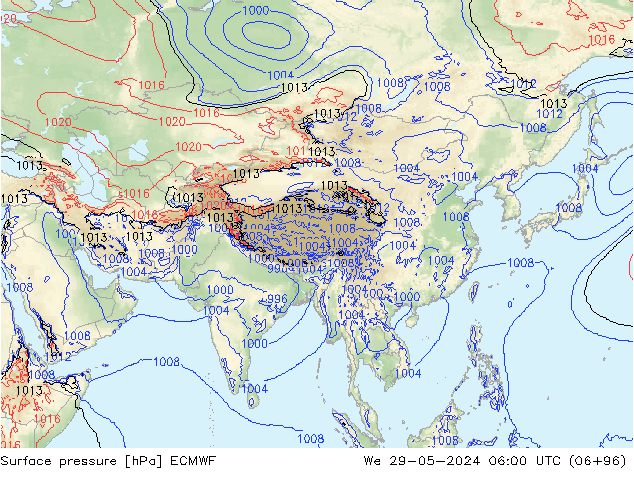 Bodendruck ECMWF Mi 29.05.2024 06 UTC