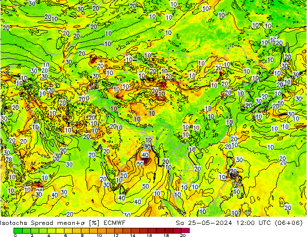 Isotachs Spread ECMWF sam 25.05.2024 12 UTC