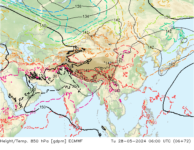 Height/Temp. 850 hPa ECMWF Tu 28.05.2024 06 UTC