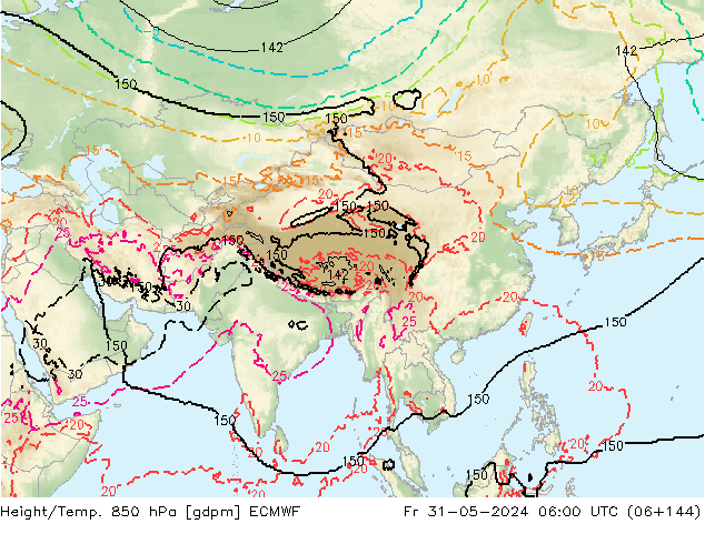 Geop./Temp. 850 hPa ECMWF vie 31.05.2024 06 UTC