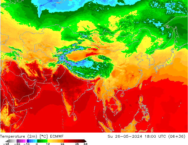 Temperature (2m) ECMWF Su 26.05.2024 18 UTC