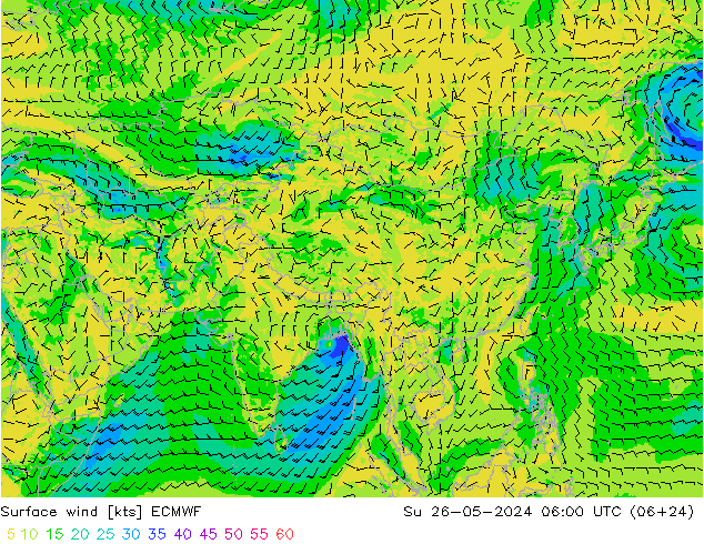 Rüzgar 10 m ECMWF Paz 26.05.2024 06 UTC