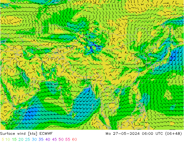 Vento 10 m ECMWF lun 27.05.2024 06 UTC