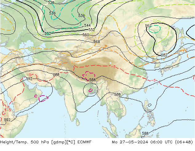 Height/Temp. 500 hPa ECMWF Po 27.05.2024 06 UTC