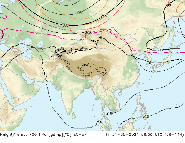 Yükseklik/Sıc. 700 hPa ECMWF Cu 31.05.2024 06 UTC