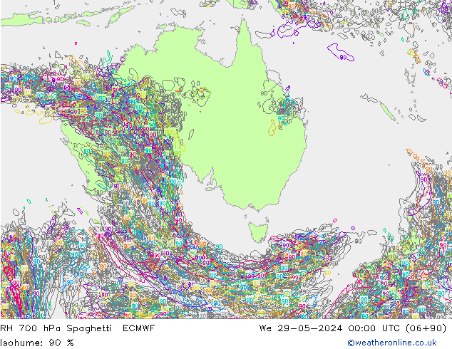 RH 700 hPa Spaghetti ECMWF We 29.05.2024 00 UTC