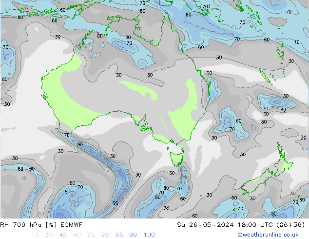 Humedad rel. 700hPa ECMWF dom 26.05.2024 18 UTC