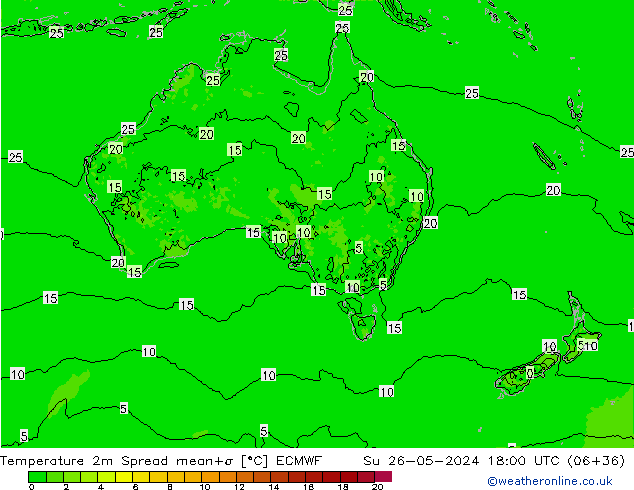 Temperature 2m Spread ECMWF Su 26.05.2024 18 UTC