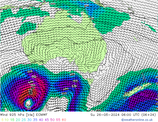 wiatr 925 hPa ECMWF nie. 26.05.2024 06 UTC