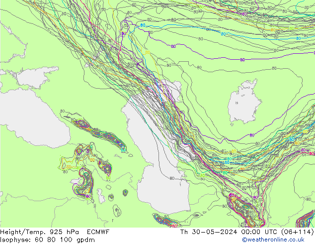 Height/Temp. 925 hPa ECMWF Čt 30.05.2024 00 UTC