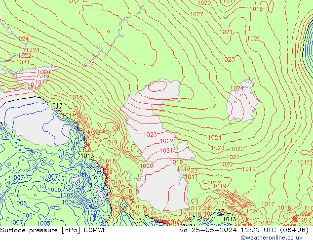 pressão do solo ECMWF Sáb 25.05.2024 12 UTC