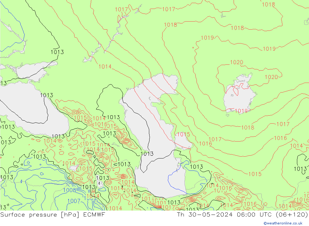 pressão do solo ECMWF Qui 30.05.2024 06 UTC