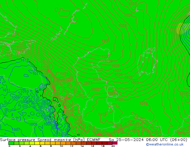 Presión superficial Spread ECMWF sáb 25.05.2024 06 UTC