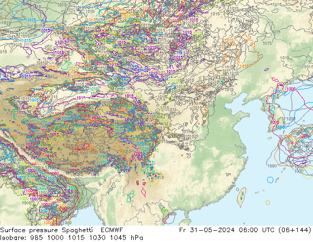 Pressione al suolo Spaghetti ECMWF ven 31.05.2024 06 UTC
