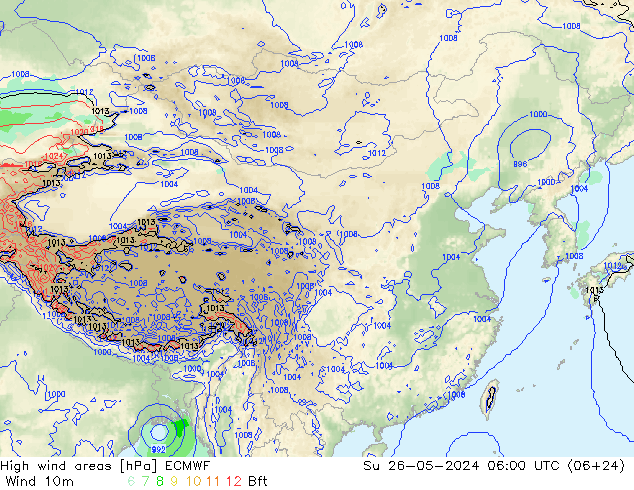 High wind areas ECMWF 星期日 26.05.2024 06 UTC