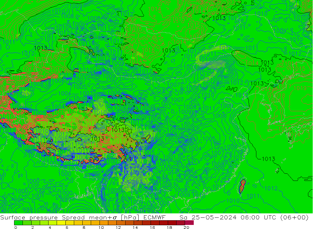 地面气压 Spread ECMWF 星期六 25.05.2024 06 UTC