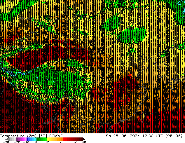 Temperature (2m) ECMWF Sa 25.05.2024 12 UTC