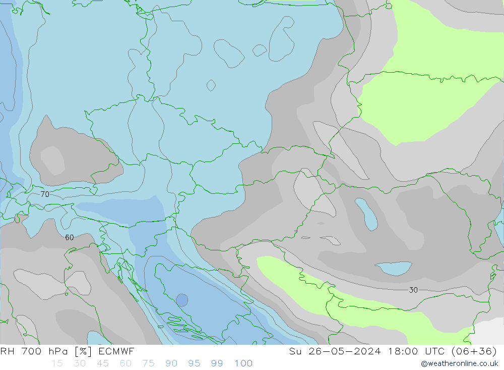 Humedad rel. 700hPa ECMWF dom 26.05.2024 18 UTC