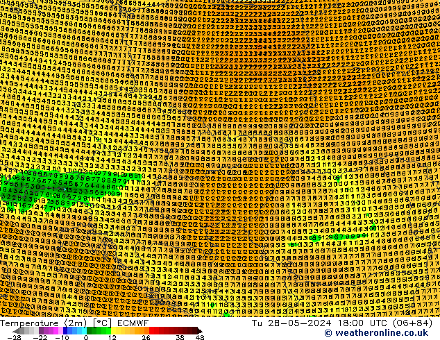 Temperatuurkaart (2m) ECMWF di 28.05.2024 18 UTC