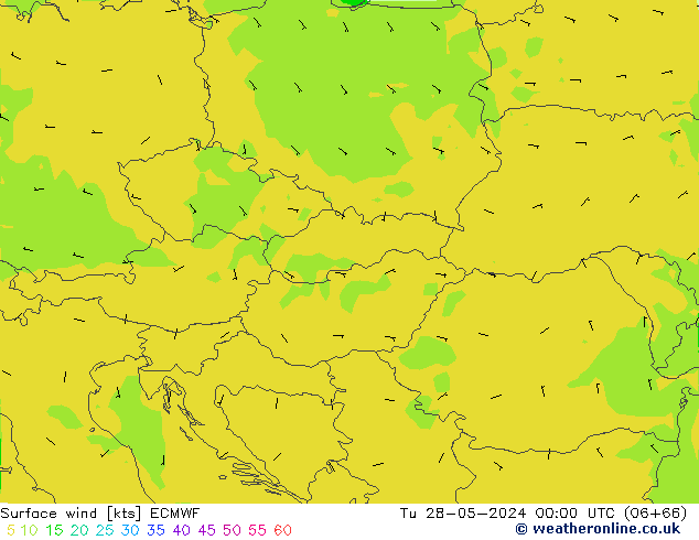 wiatr 10 m ECMWF wto. 28.05.2024 00 UTC