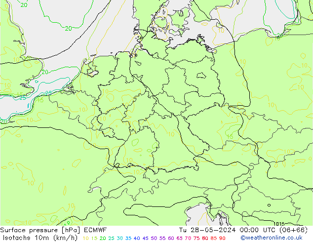 Isotachs (kph) ECMWF mar 28.05.2024 00 UTC