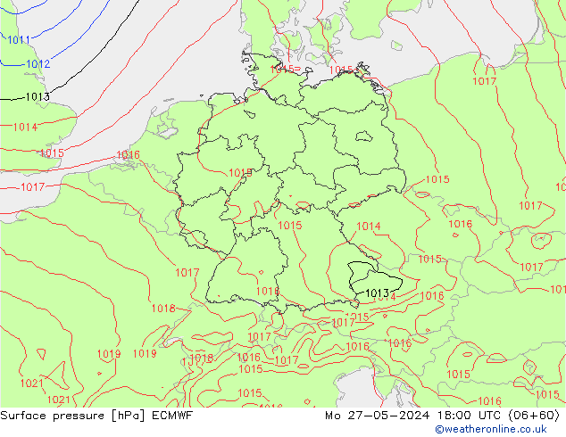 Pressione al suolo ECMWF lun 27.05.2024 18 UTC