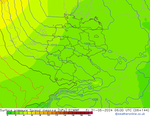 Bodendruck Spread ECMWF Fr 31.05.2024 06 UTC