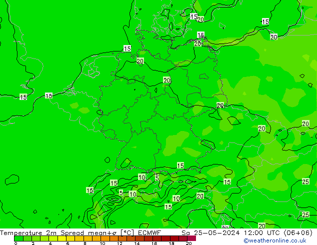 Temperatura 2m Spread ECMWF Sáb 25.05.2024 12 UTC