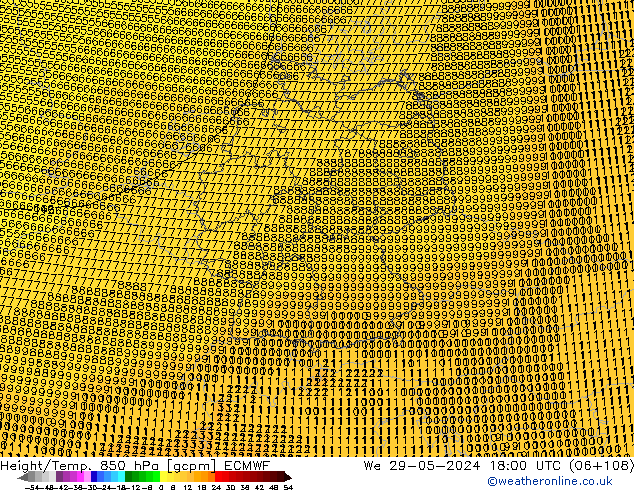 Height/Temp. 850 hPa ECMWF śro. 29.05.2024 18 UTC