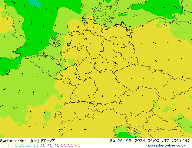 Vento 10 m ECMWF Dom 26.05.2024 06 UTC