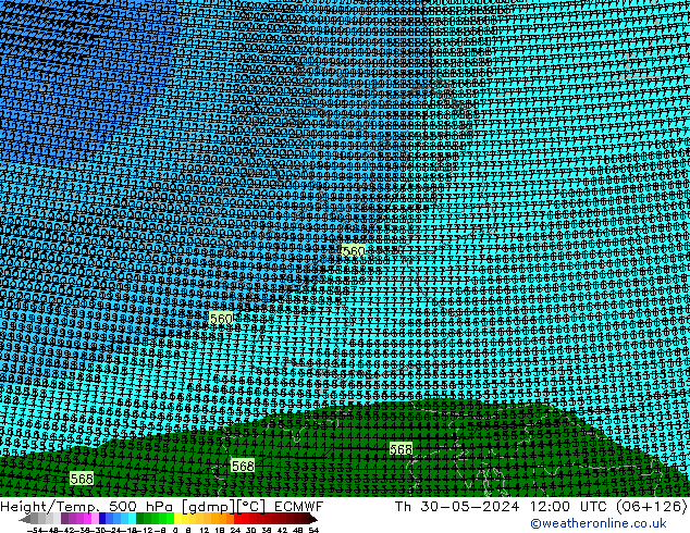 Height/Temp. 500 hPa ECMWF gio 30.05.2024 12 UTC