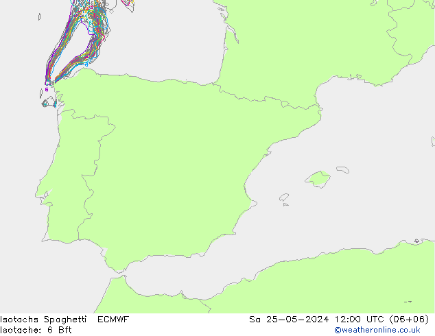 Isotaca Spaghetti ECMWF sáb 25.05.2024 12 UTC