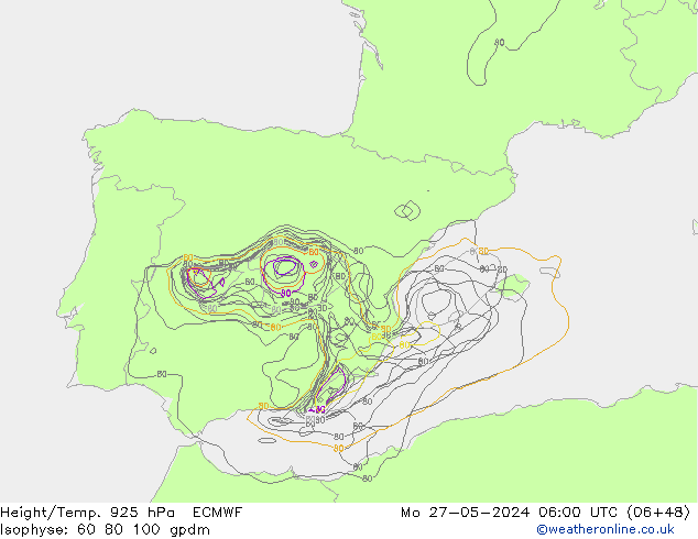 Height/Temp. 925 hPa ECMWF Mo 27.05.2024 06 UTC