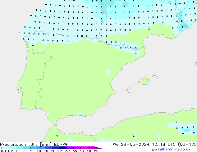 Precipitation (6h) ECMWF We 29.05.2024 18 UTC