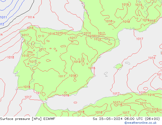 Surface pressure ECMWF Sa 25.05.2024 06 UTC