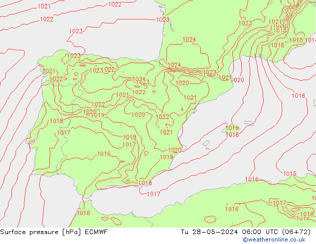 Surface pressure ECMWF Tu 28.05.2024 06 UTC