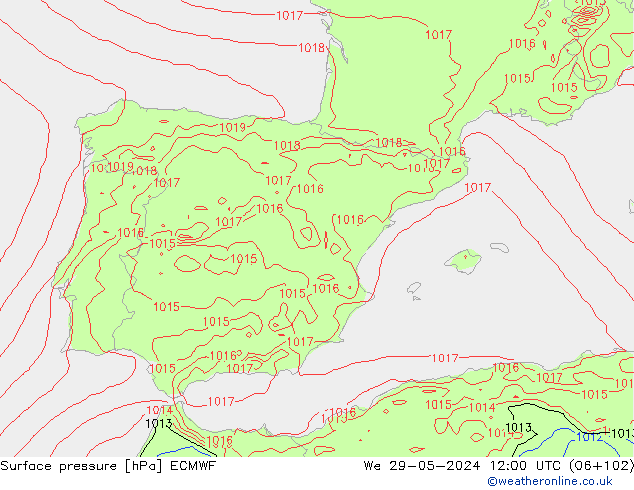 pressão do solo ECMWF Qua 29.05.2024 12 UTC