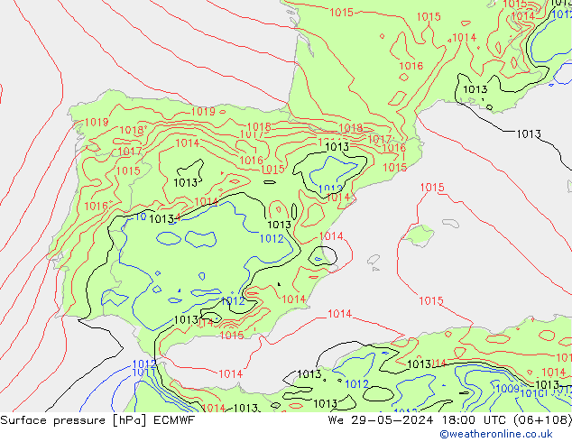 pressão do solo ECMWF Qua 29.05.2024 18 UTC