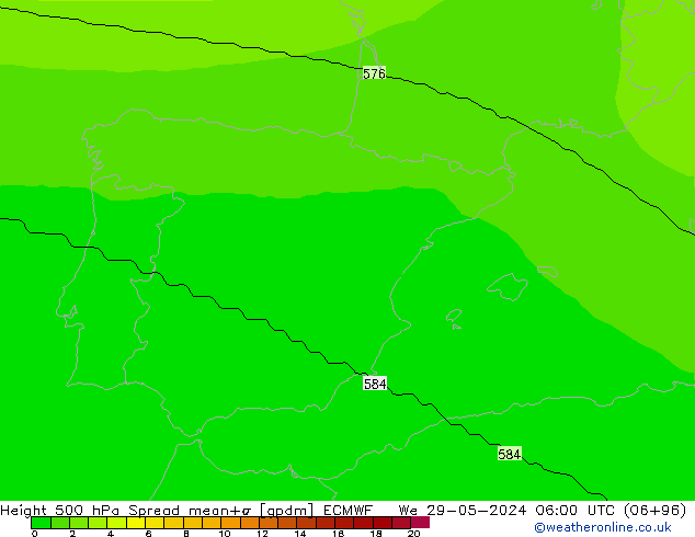 Height 500 hPa Spread ECMWF śro. 29.05.2024 06 UTC