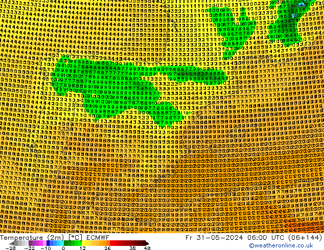 Temperaturkarte (2m) ECMWF Fr 31.05.2024 06 UTC