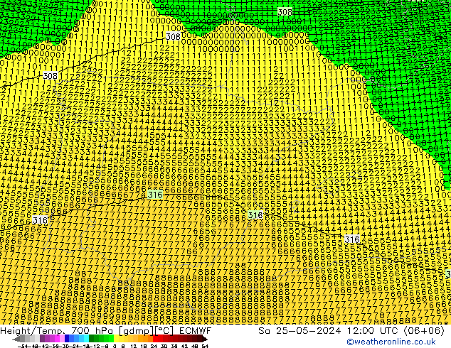 Geop./Temp. 700 hPa ECMWF sáb 25.05.2024 12 UTC