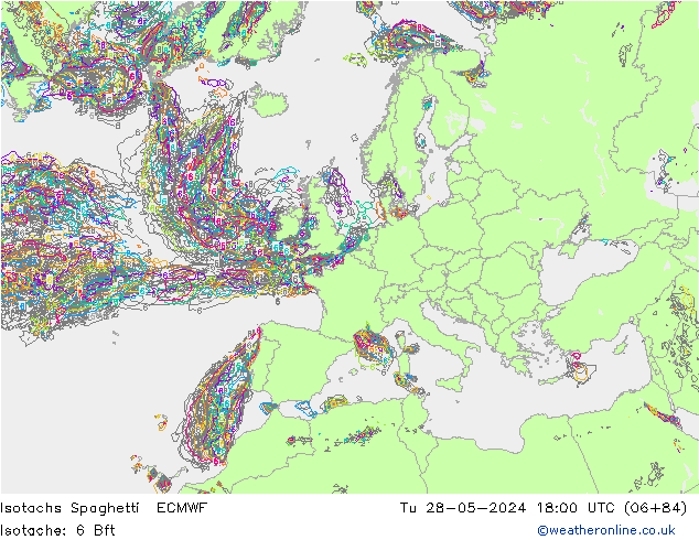 Isotachen Spaghetti ECMWF Di 28.05.2024 18 UTC