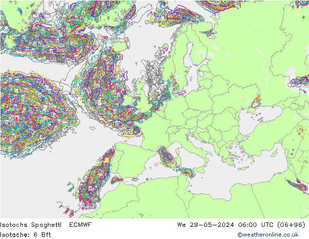 Isotachs Spaghetti ECMWF mer 29.05.2024 06 UTC