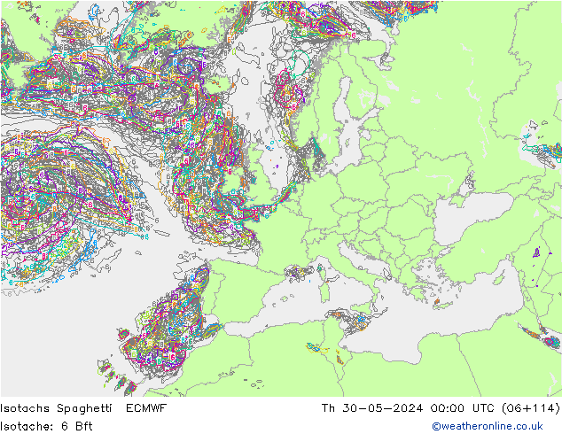 Isotachs Spaghetti ECMWF Qui 30.05.2024 00 UTC