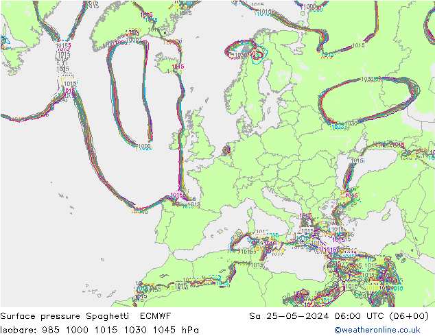 Atmosférický tlak Spaghetti ECMWF So 25.05.2024 06 UTC