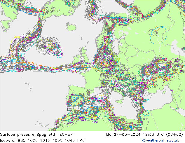 Luchtdruk op zeeniveau Spaghetti ECMWF ma 27.05.2024 18 UTC