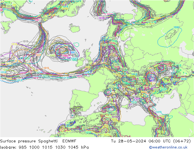приземное давление Spaghetti ECMWF вт 28.05.2024 06 UTC