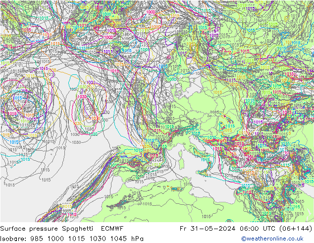 приземное давление Spaghetti ECMWF пт 31.05.2024 06 UTC